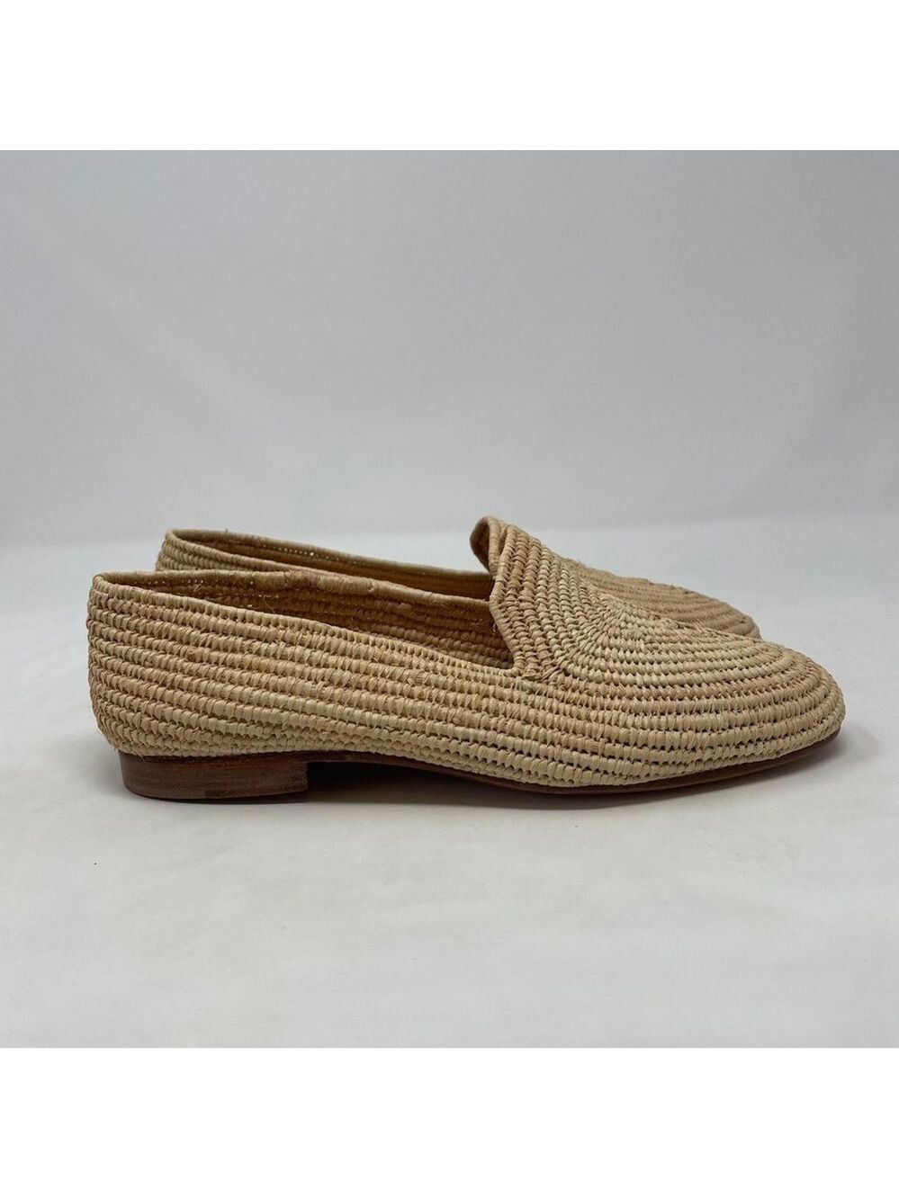 Carrie Forbes Womens Atlas Beige Leather Lined Slip-On Raffia Loafers - NWT - Picture 6 of 11